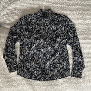 J. Crew Liberty Summer Bloom Classic fit Ruffle Shirt Navy White Size M NWT